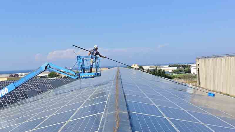 Roof top solar panel cleaning